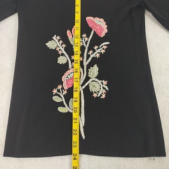 Ziani Couture Rayon, Nylon Black Top With Flora Embroidery. Size Medium - Picture 9 of 11